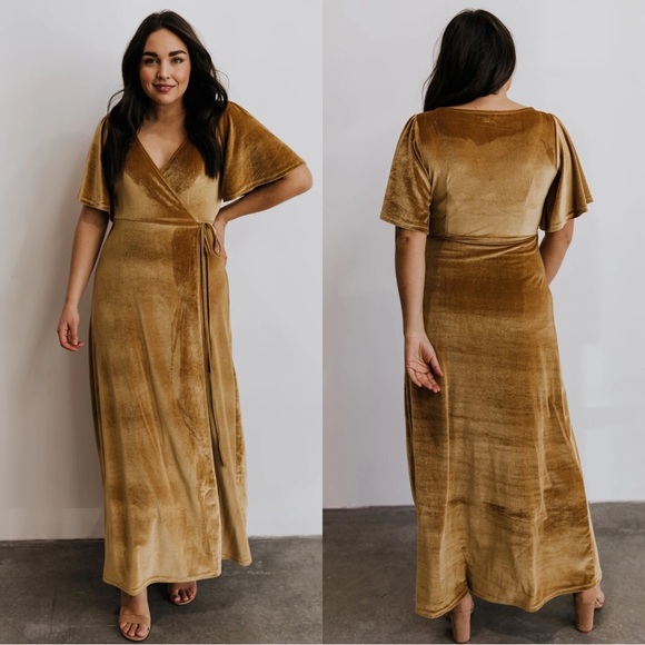 Baltic Born Dresses & Skirts - Baltic Born Meghan Velvet Wrap Maxi Dress Gold Size XL
